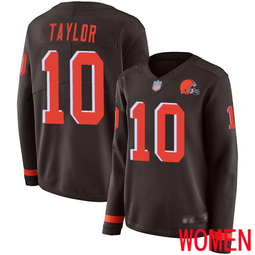 Cleveland Browns Taywan Taylor Women Brown Limited Jersey #10 NFL Football Therma Long Sleeve